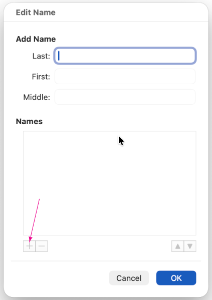 Edit Name window